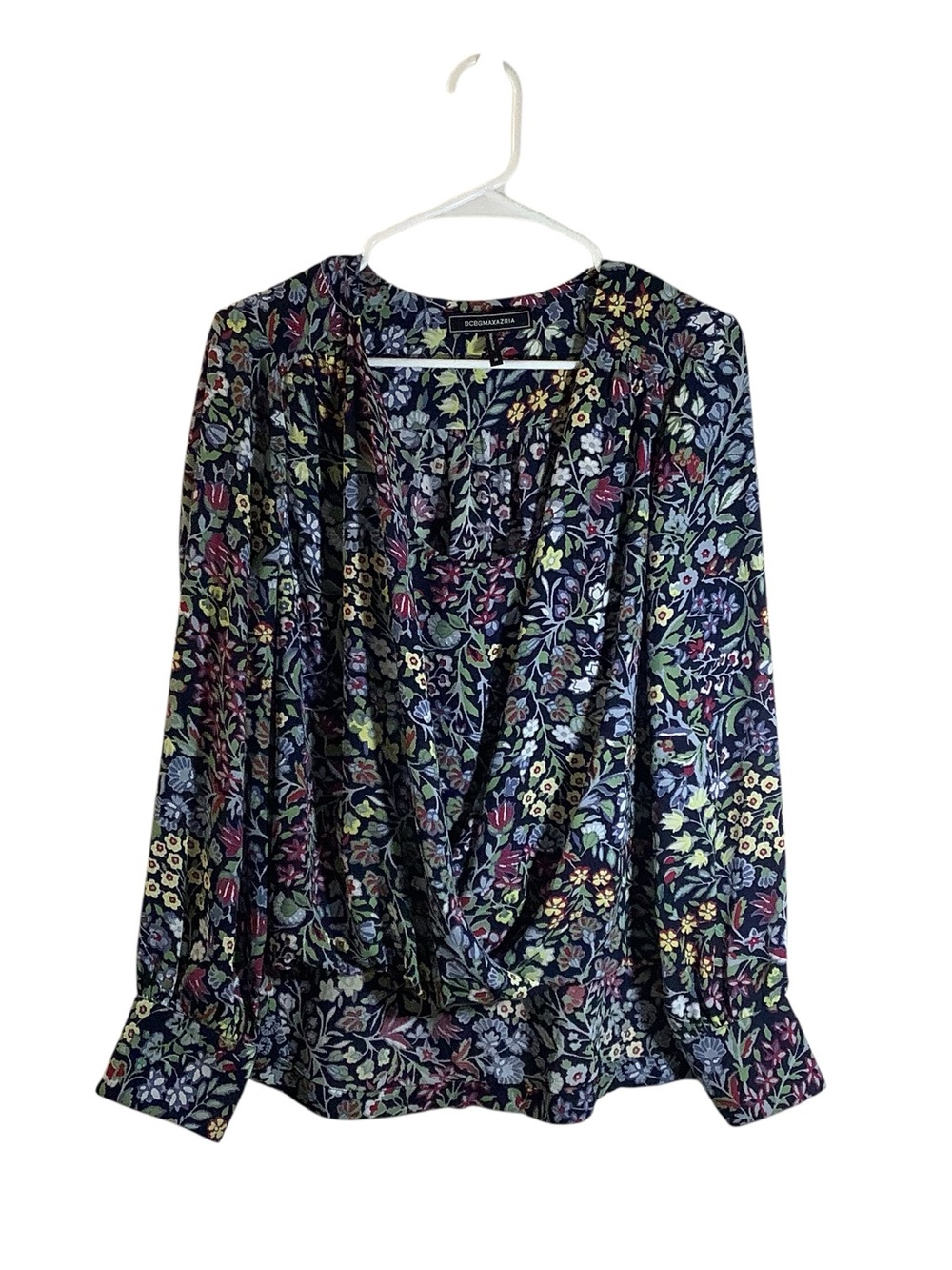BCBGMAXAZRIA Floral Wrap Blouse- Navy Multi
